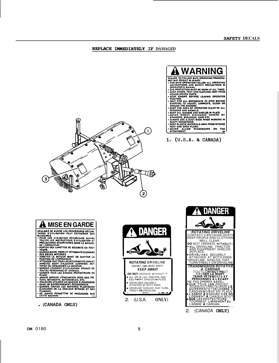 Honda Power Equipment FS5047 manual Mise EN Garde, Safety Decals 