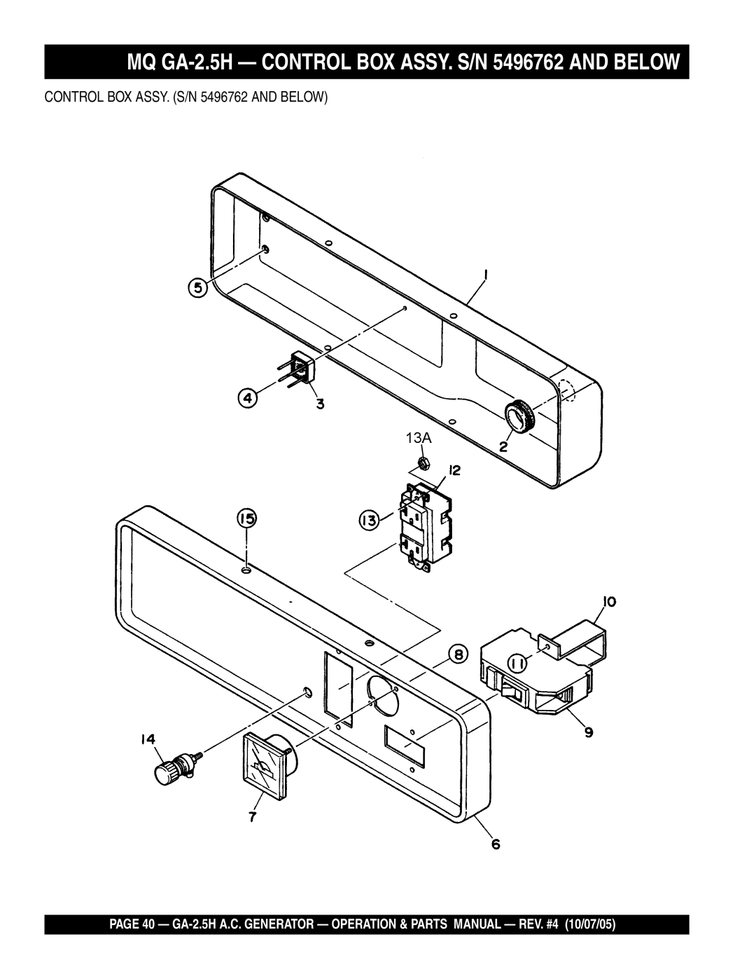 Honda Power Equipment manual MQ GA-2.5H Control BOX ASSY. S/N 5496762 and below 