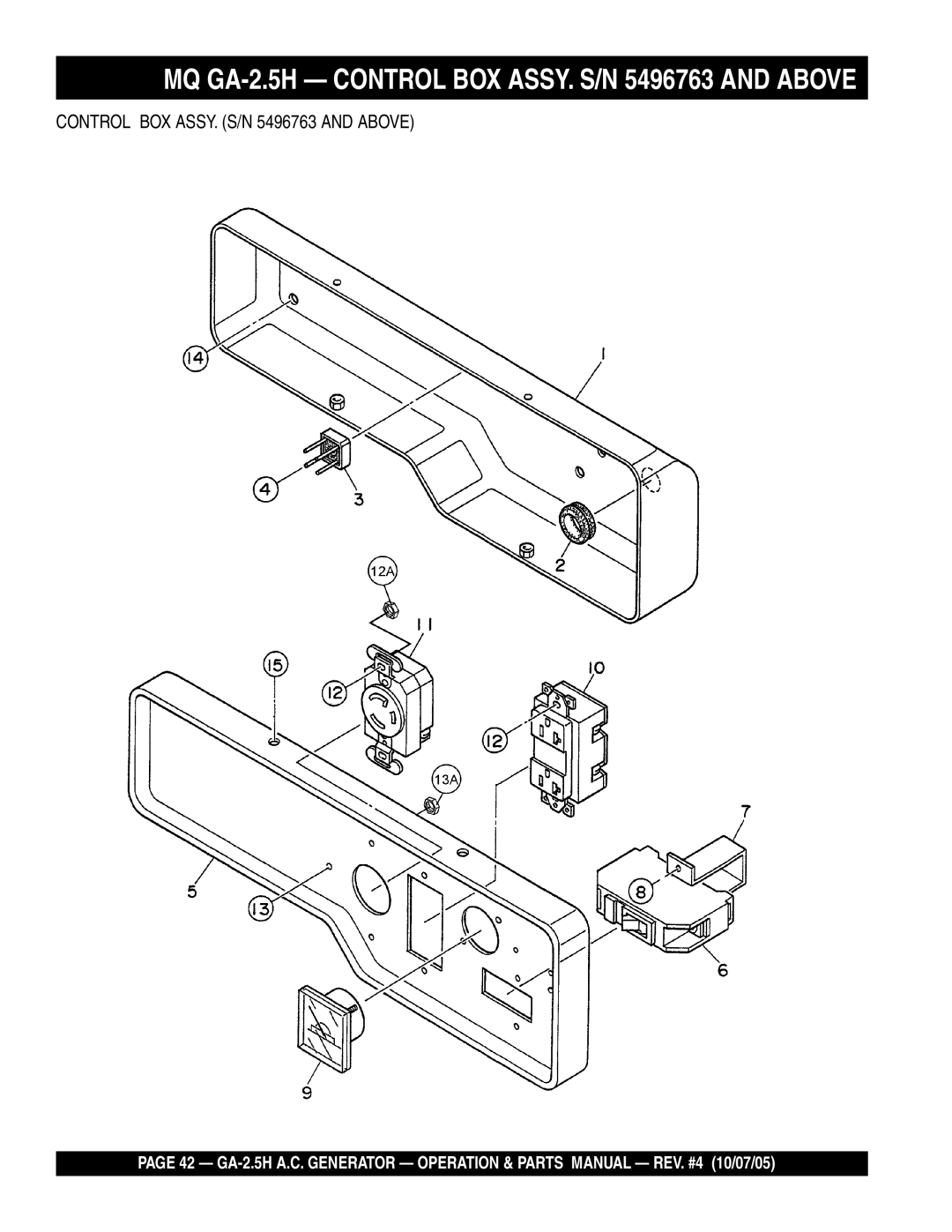 Honda Power Equipment manual MQ GA-2.5H Control BOX ASSY. S/N 5496763 and Above 