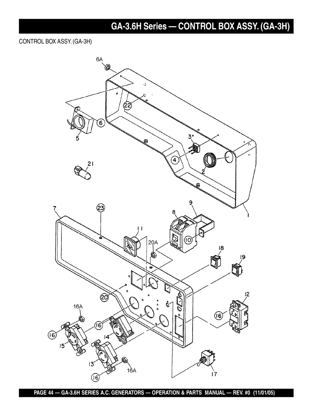 Honda Power Equipment GA-3.6HZ, GA3.6HA manual GA-3.6H Series Control BOX ASSY. GA-3H 