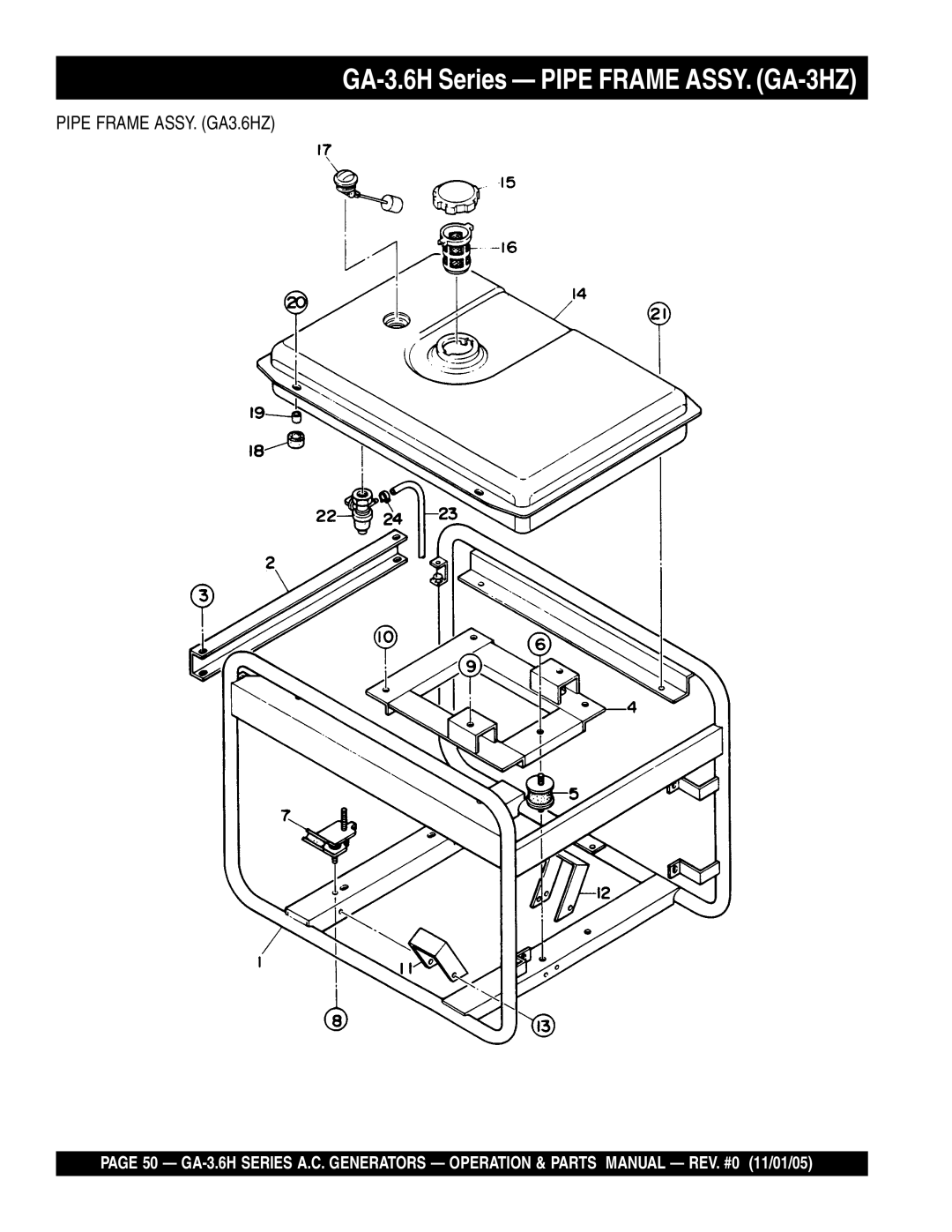 Honda Power Equipment GA-3.6HZ, GA3.6HA manual GA-3.6H Series Pipe Frame ASSY. GA-3HZ, Pipe Frame ASSY. GA3.6HZ 