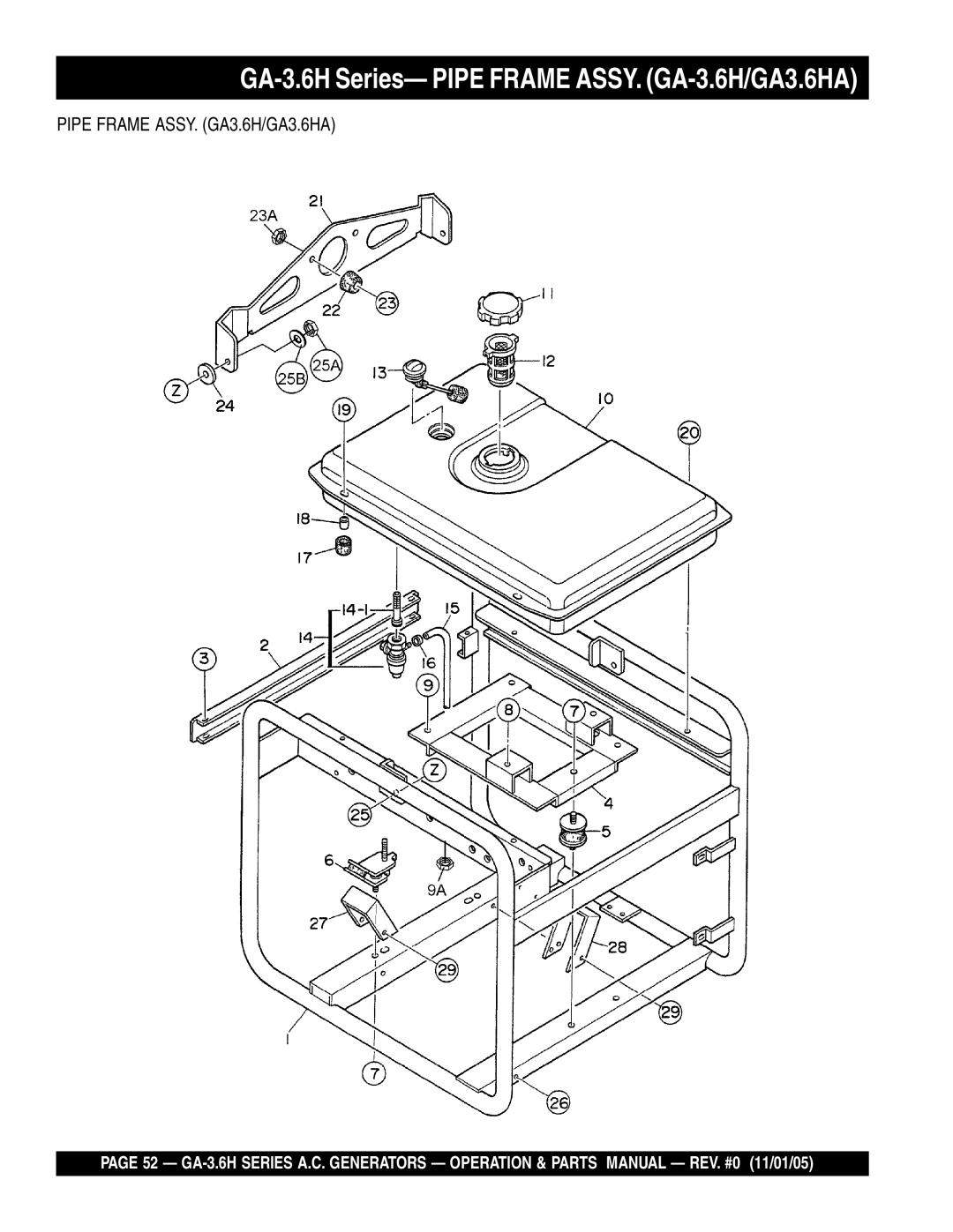 Honda Power Equipment GA-3.6HZ manual GA-3.6H Series- Pipe Frame ASSY. GA-3.6H/GA3.6HA, Pipe Frame ASSY. GA3.6H/GA3.6HA 