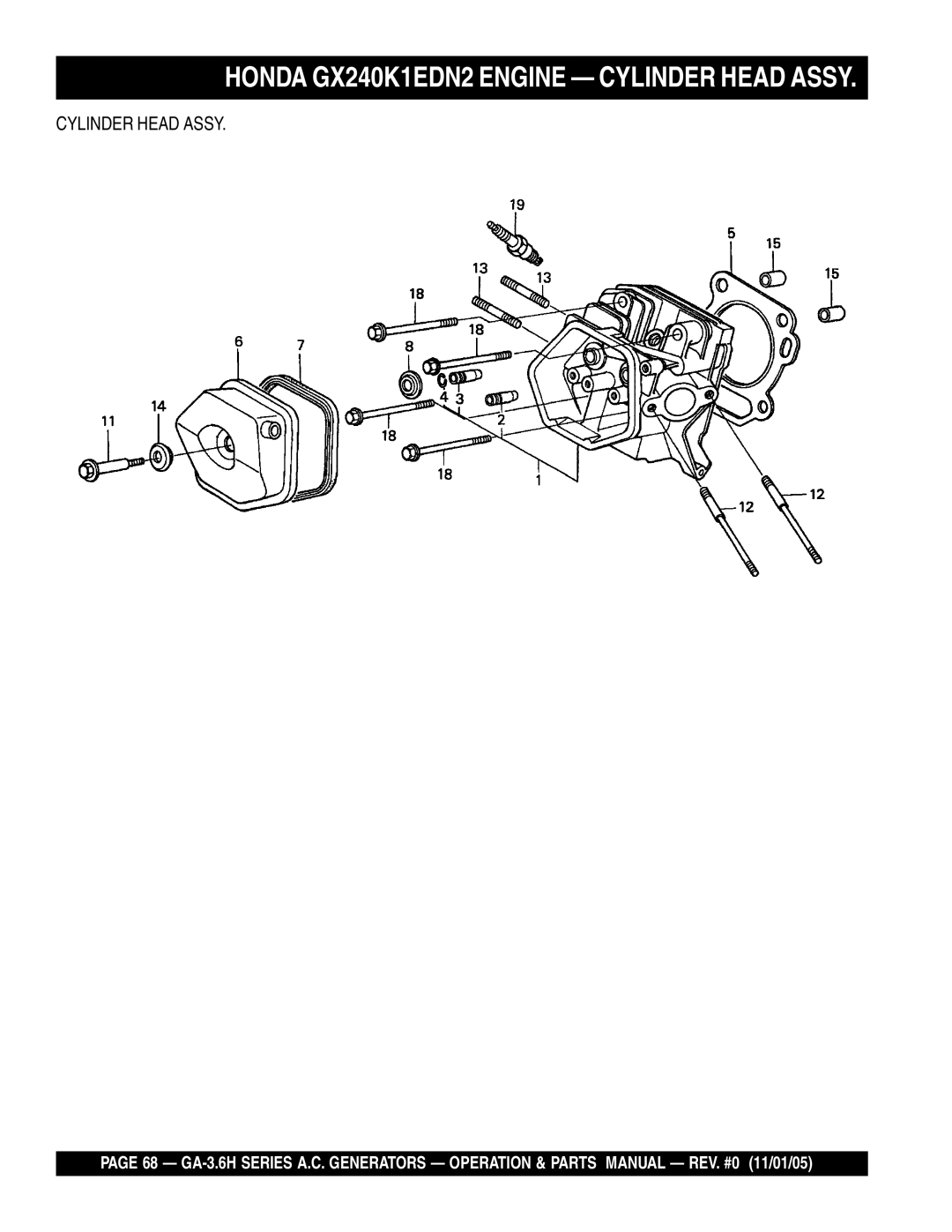 Honda Power Equipment GA-3.6HZ, GA3.6HA manual Honda GX240K1EDN2 Engine Cylinder Head Assy 