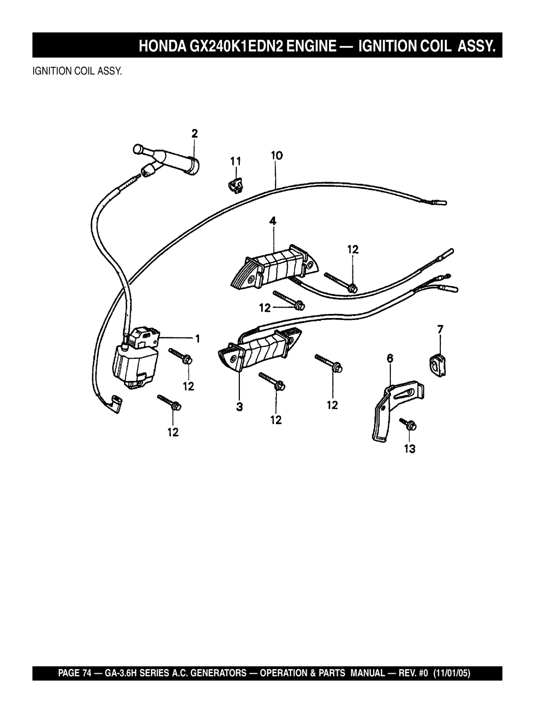 Honda Power Equipment GA-3.6HZ, GA3.6HA manual Honda GX240K1EDN2 Engine Ignition Coil Assy 