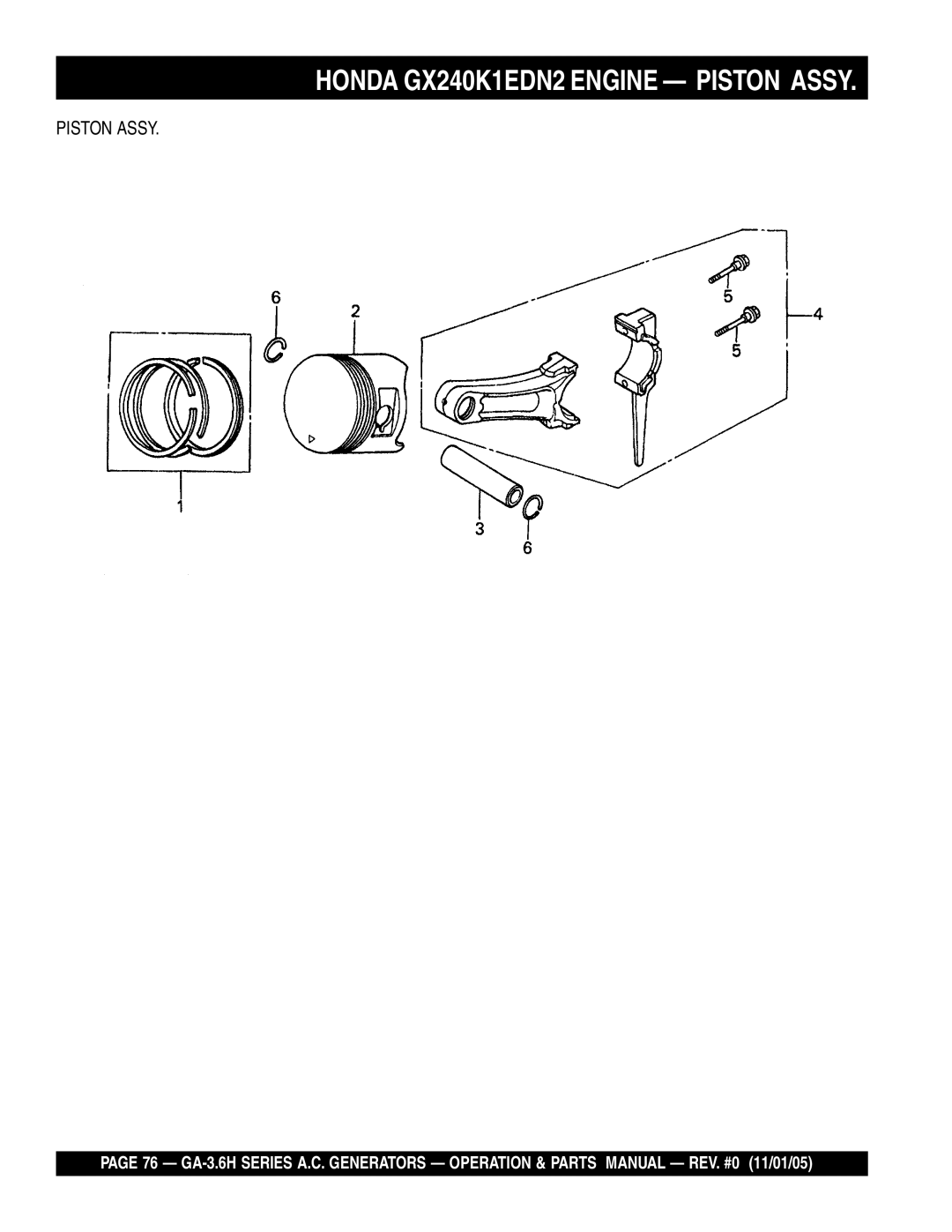 Honda Power Equipment GA3.6HA, GA-3.6HZ manual Honda GX240K1EDN2 Engine Piston Assy 