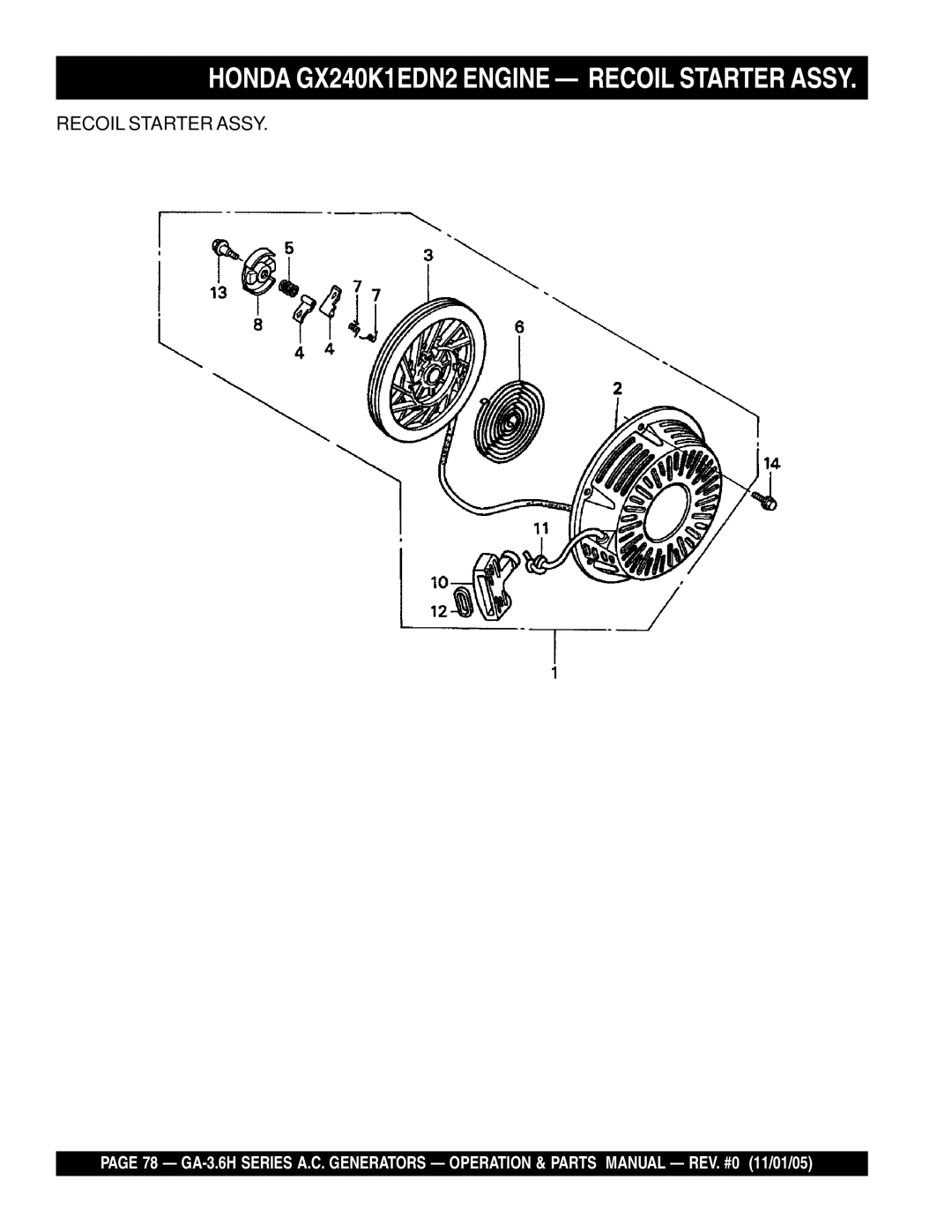 Honda Power Equipment GA3.6HA, GA-3.6HZ manual Honda GX240K1EDN2 Engine Recoil Starter Assy 