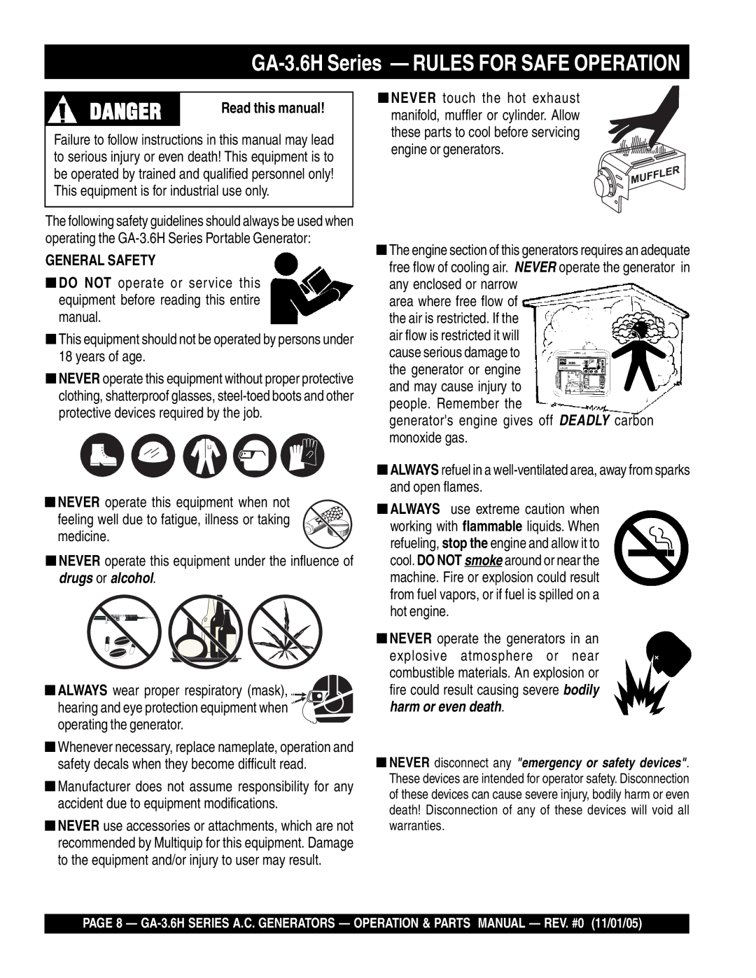 Honda Power Equipment GA-3.6HZ, GA3.6HA GA-3.6H Series Rules for Safe Operation, Read this manual 