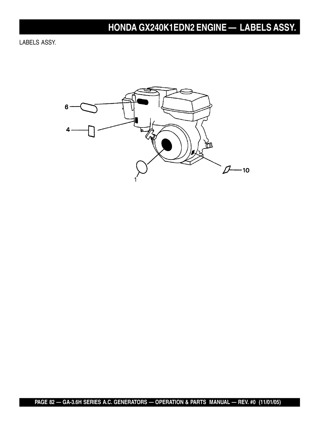 Honda Power Equipment GA3.6HA, GA-3.6HZ manual Honda GX240K1EDN2 Engine Labels Assy 