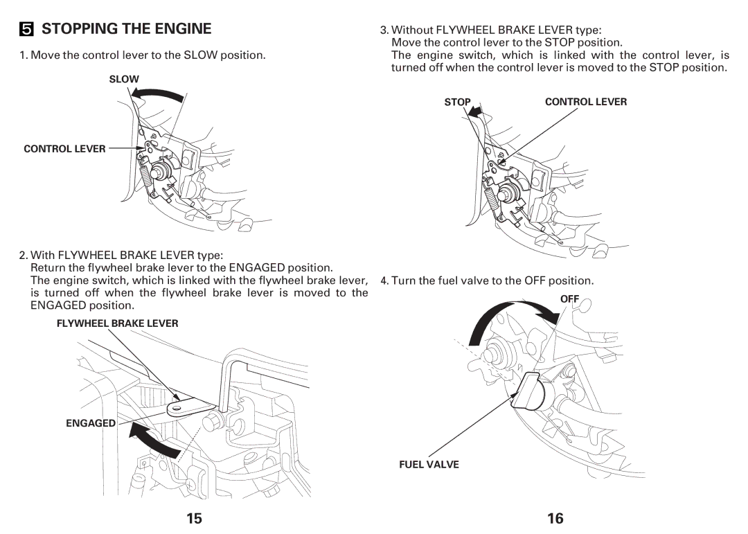 Honda Power Equipment GCV135E, GCV160E owner manual Stopping the Engine 