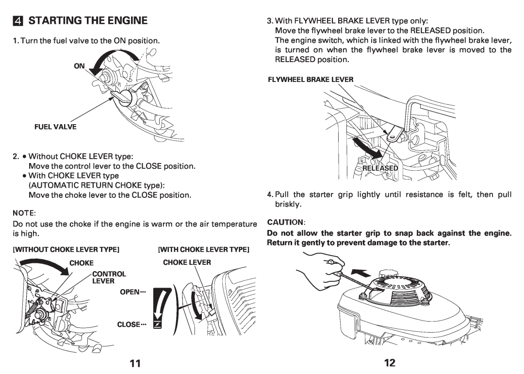 Honda Power Equipment GCV135E, GCV160E owner manual Starting The Engine 