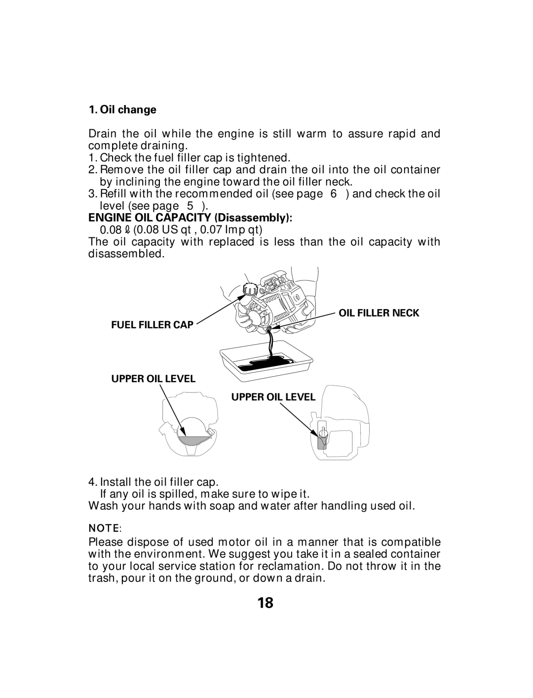 Honda Power Equipment GX25 owner manual Oil change, Engine OIL Capacity Disassembly 