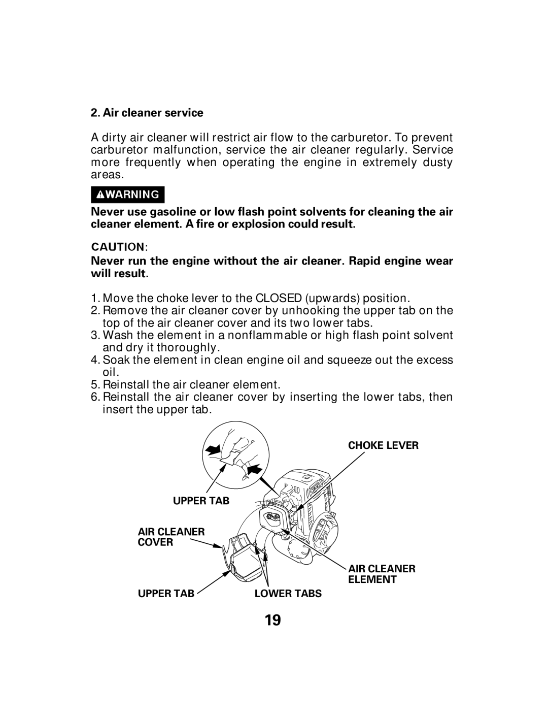 Honda Power Equipment GX25 owner manual Air cleaner service 