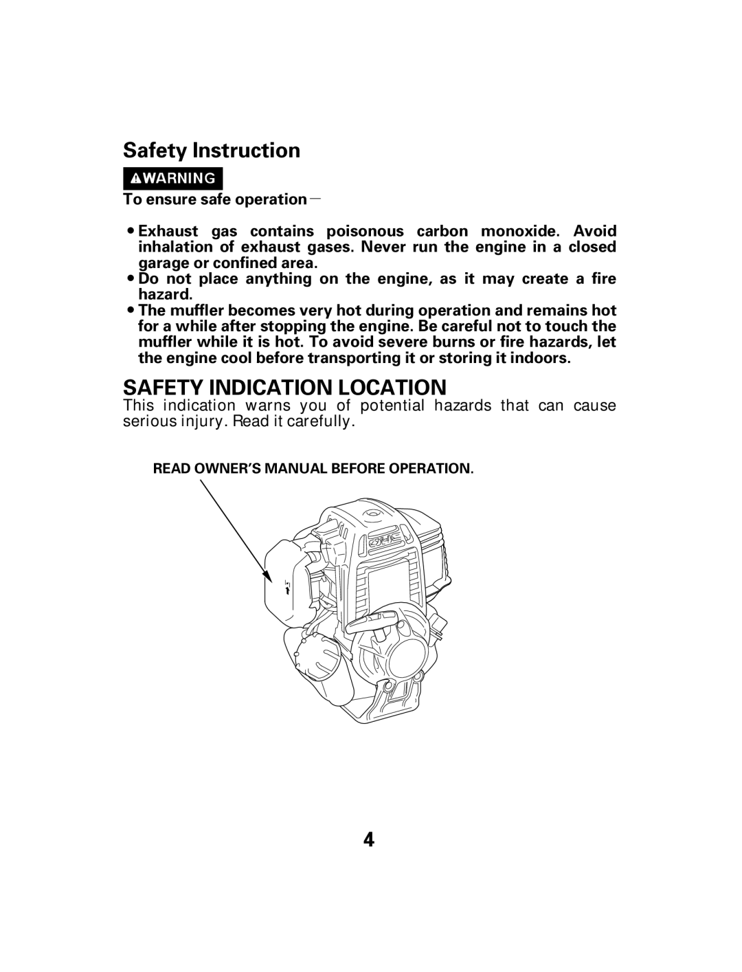 Honda Power Equipment GX25 owner manual Safety Instruction, Safety Indication Location 