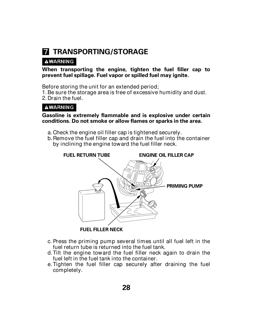 Honda Power Equipment GX25 owner manual Transporting/Storage 