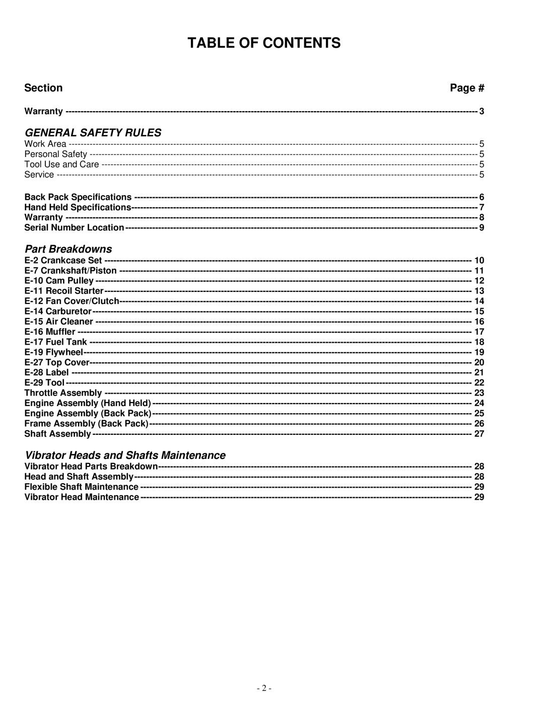 Honda Power Equipment GX35 service manual Table of Contents 