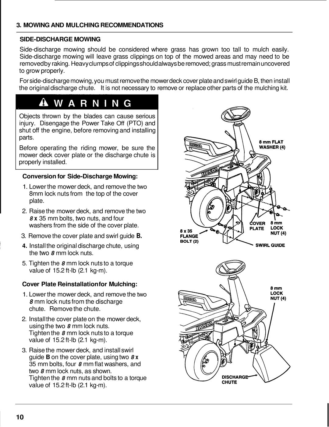 Honda Power Equipment H1000, H3000 manual Mowing and Mulching Recommendations SIDE-DISCHARGE Mowing 