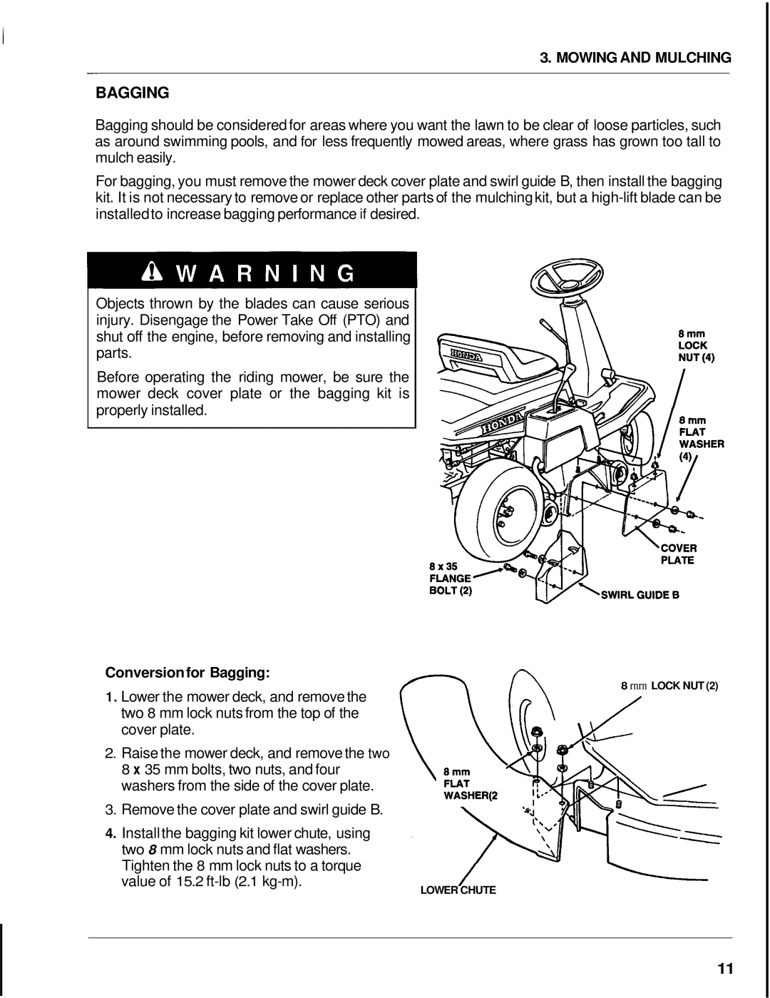 Honda Power Equipment H3000, H1000 manual Conversion for Bagging 