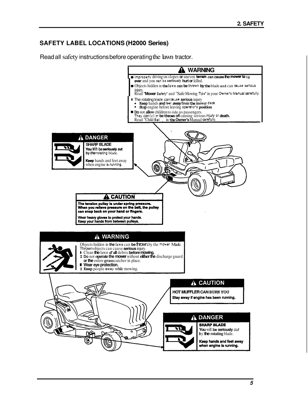 Honda Power Equipment manual SAFETY LABEL LOCATIONS H2000Series, Safety, IWear eye protection 