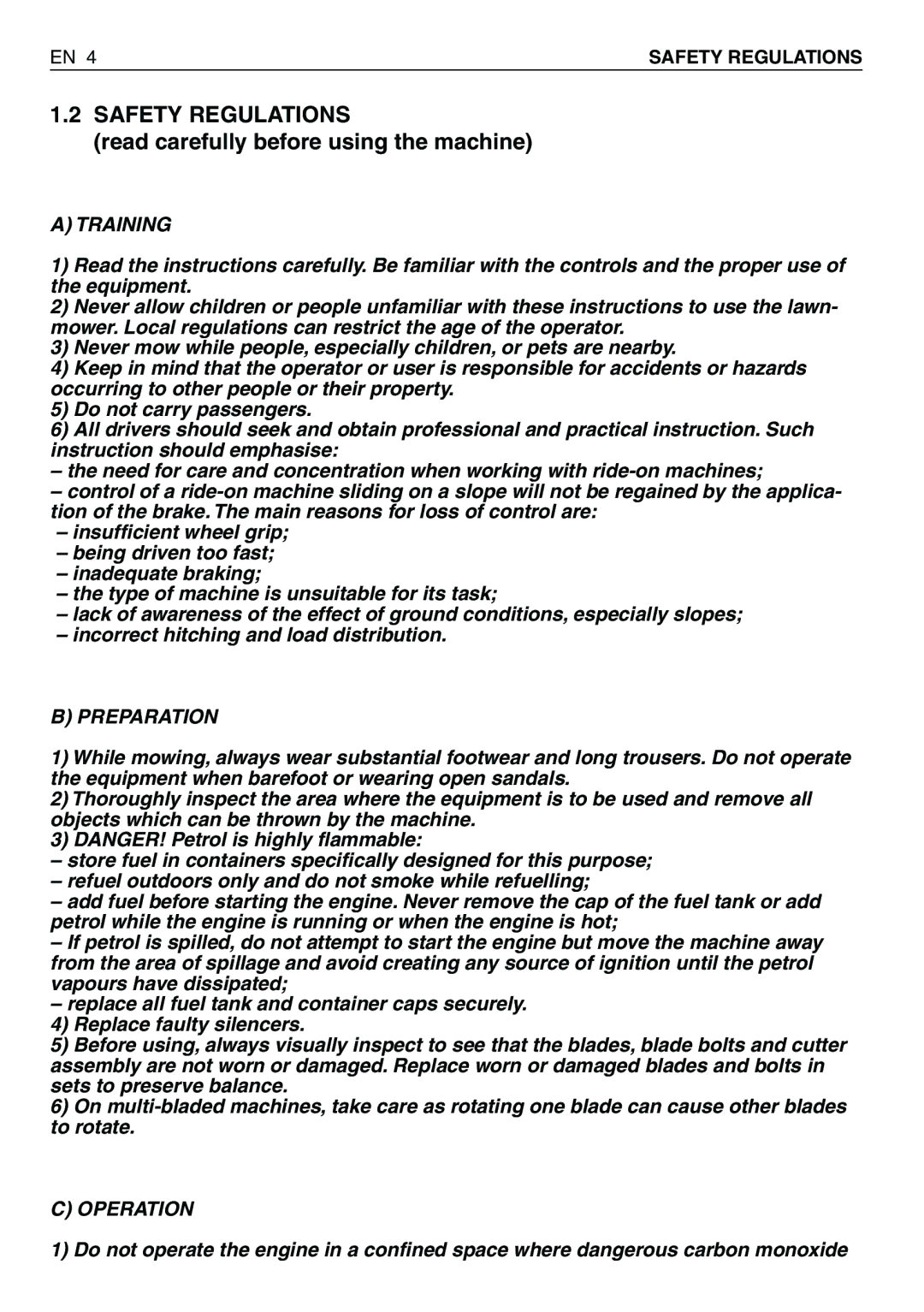 Honda Power Equipment HF2417HME, HF2417HTE, HF2620HME, HF2415SBE Safety Regulations, Read carefully before using the machine 