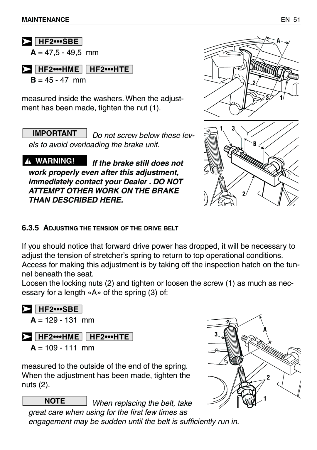 Honda Power Equipment HF2620HTE, HF2417HTE, HF2620HME, HF2415SBE Attempt Other Work on the Brake Than Described Here 