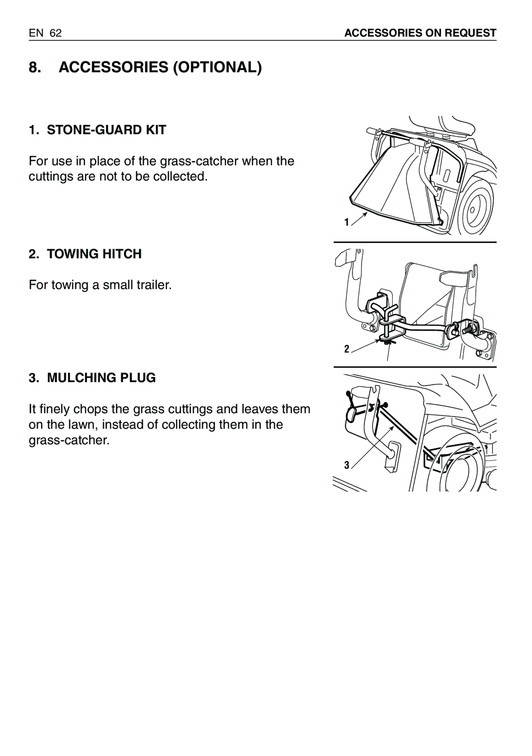 Honda Power Equipment HF2417HTE, HF2620HME, HF2415SBE Accessories Optional, Stone-Guard Kit, Towing Hitch, Mulching Plug 