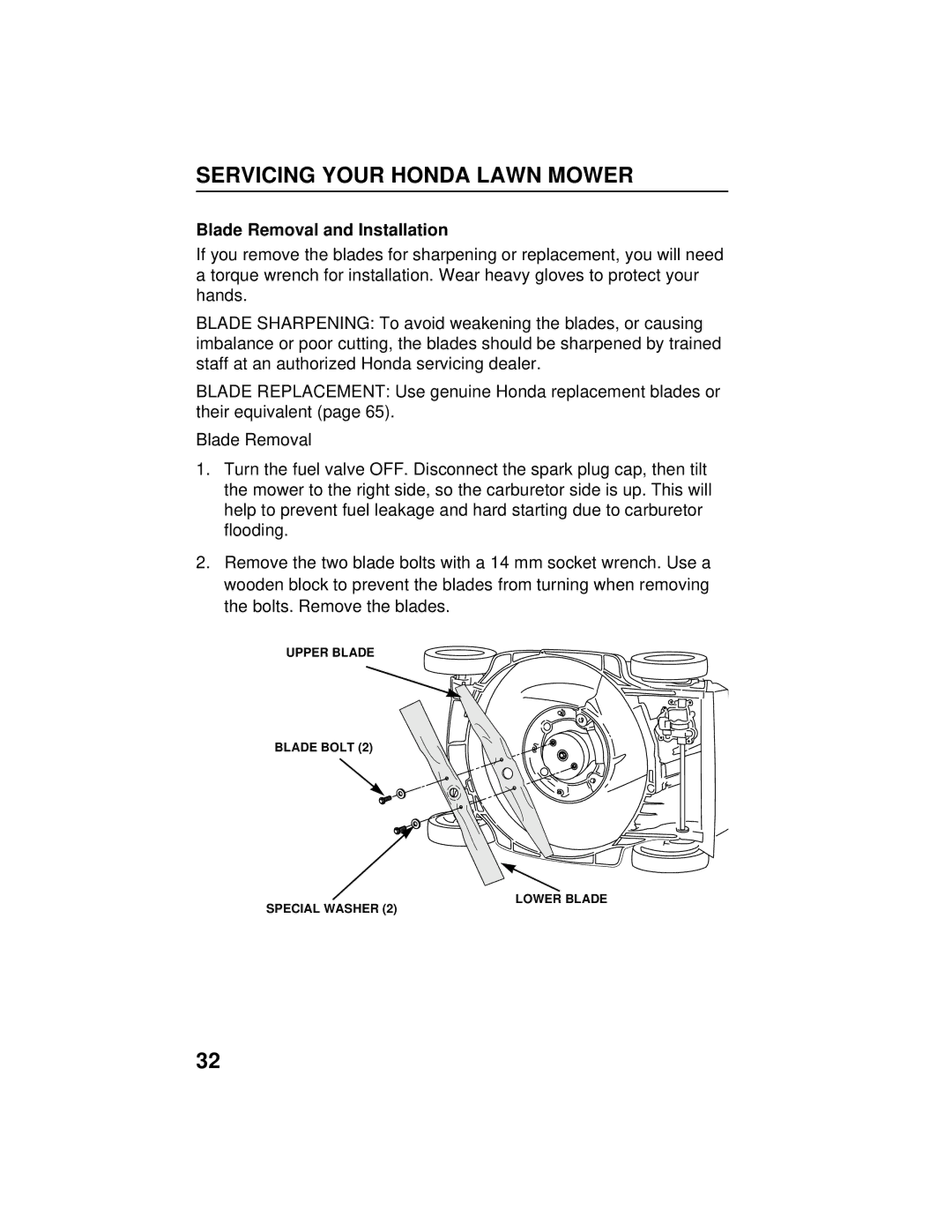 Honda Power Equipment HRB216TXA owner manual Blade Removal and Installation 