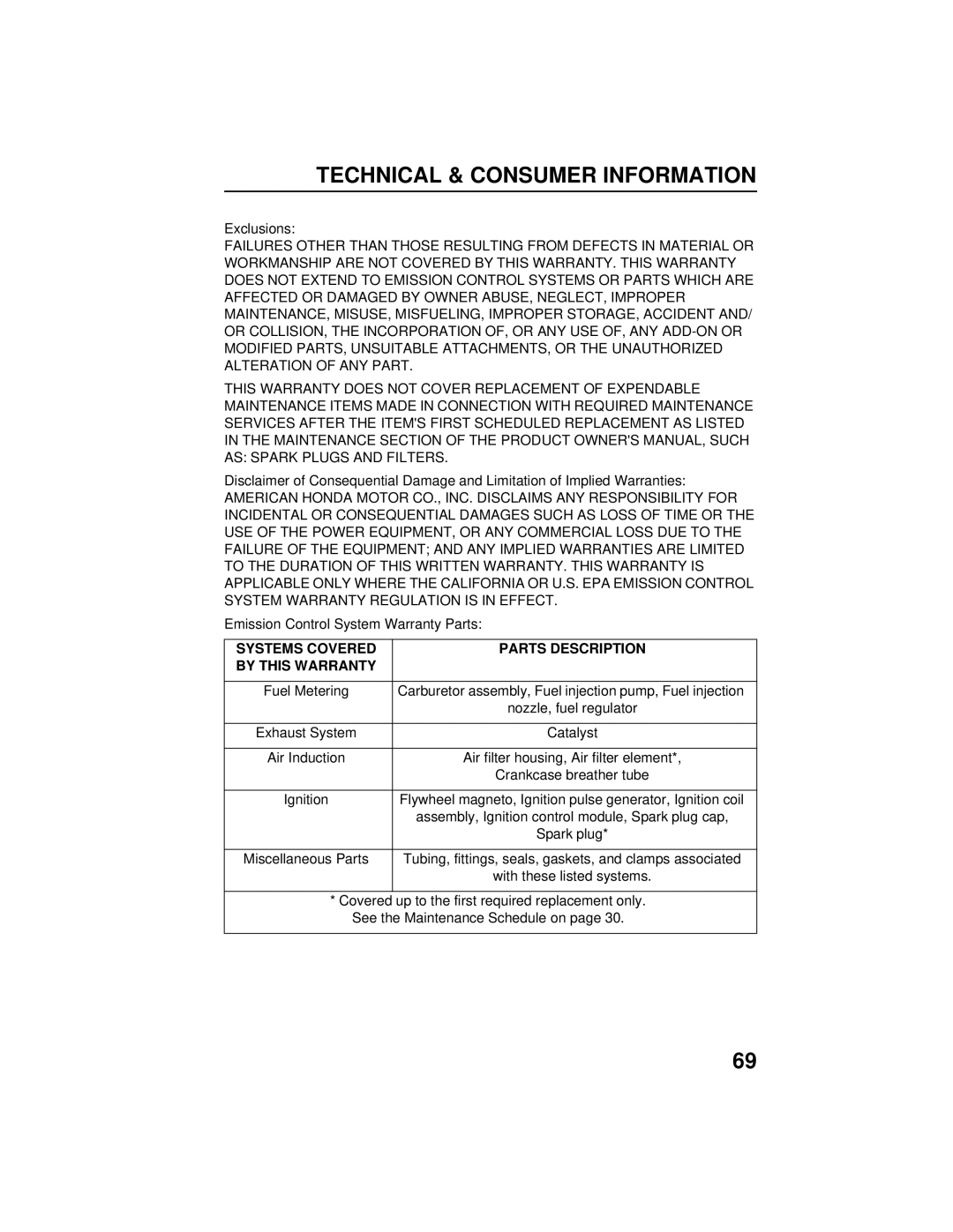 Honda Power Equipment HRB216TXA owner manual Exclusions 