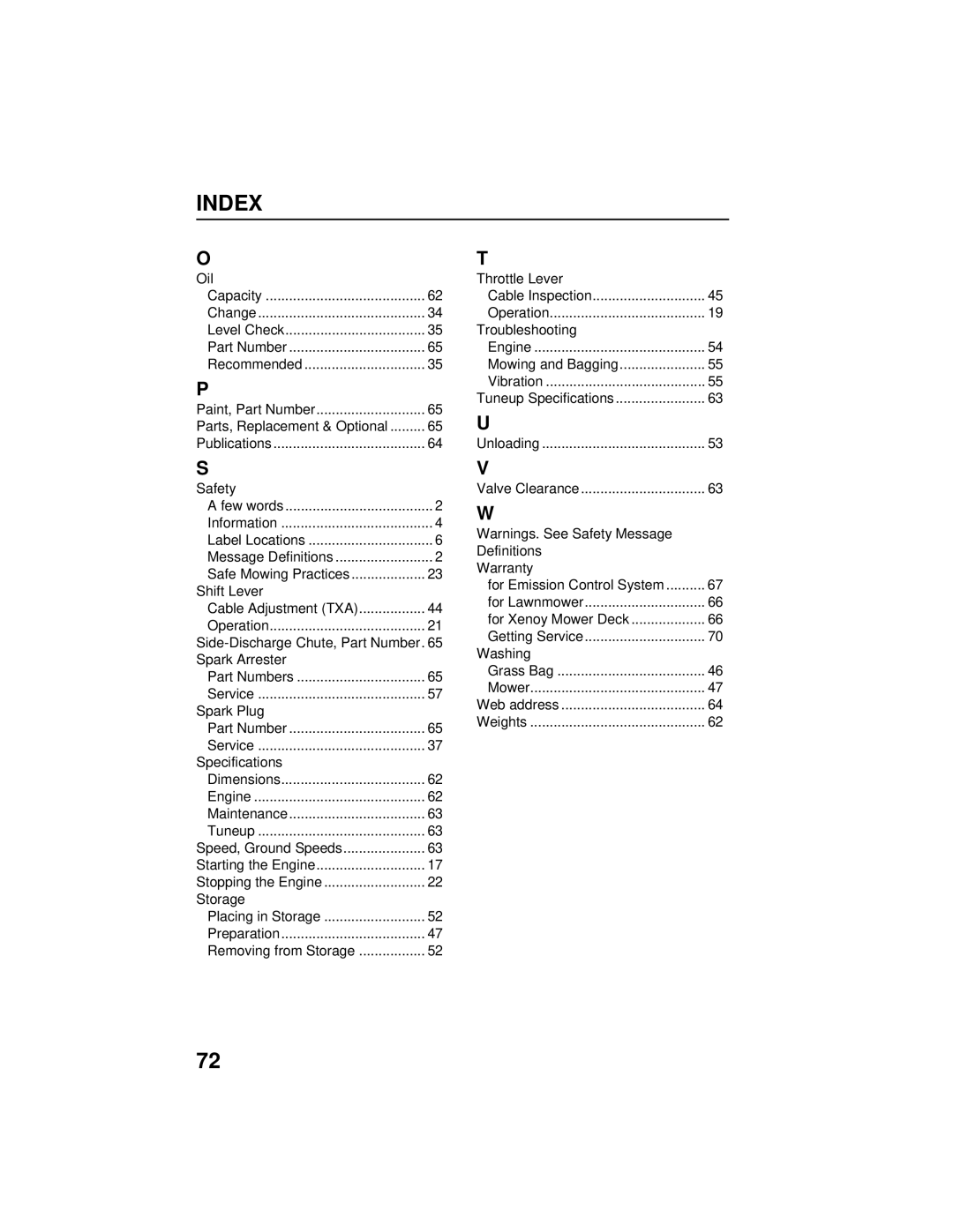 Honda Power Equipment HRB216TXA owner manual Index, Definitions 