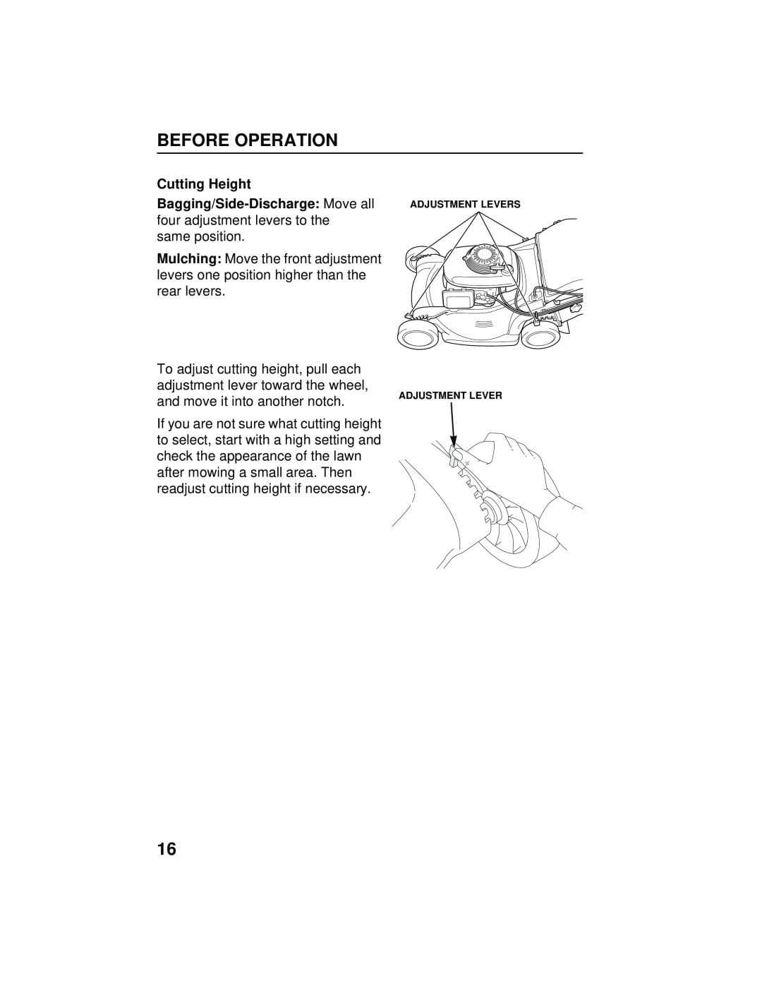 Honda Power Equipment HRB216TXA owner manual Cutting Height, and move it into another notch, Before Operation 