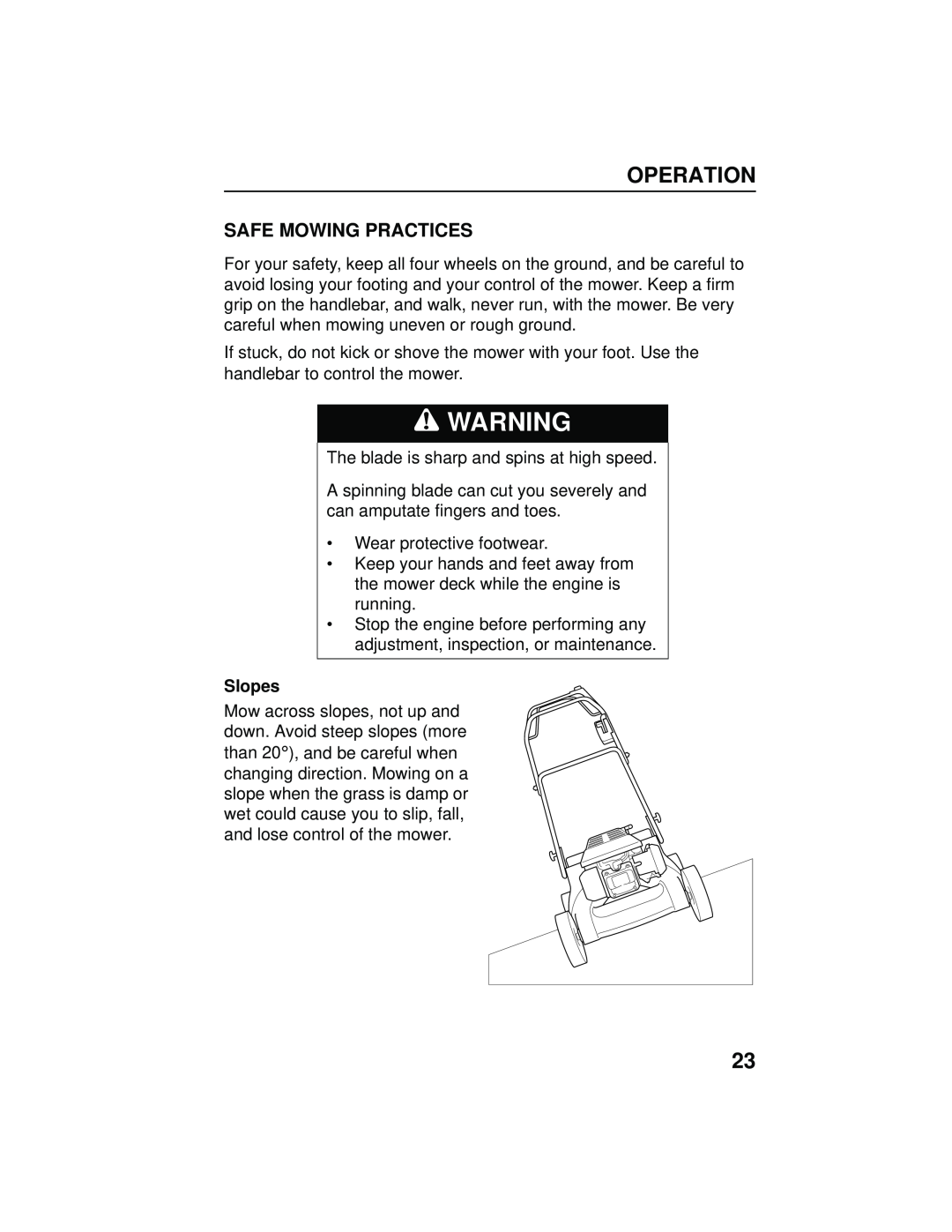 Honda Power Equipment HRB216TXA owner manual Safe Mowing Practices, Slopes, Operation 