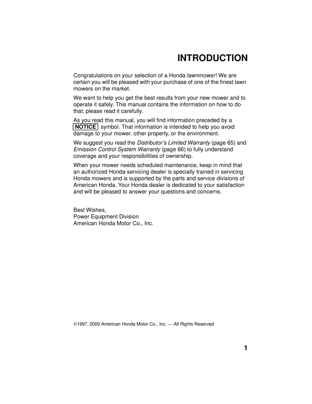 Honda Power Equipment HRB216TXA owner manual Introduction 