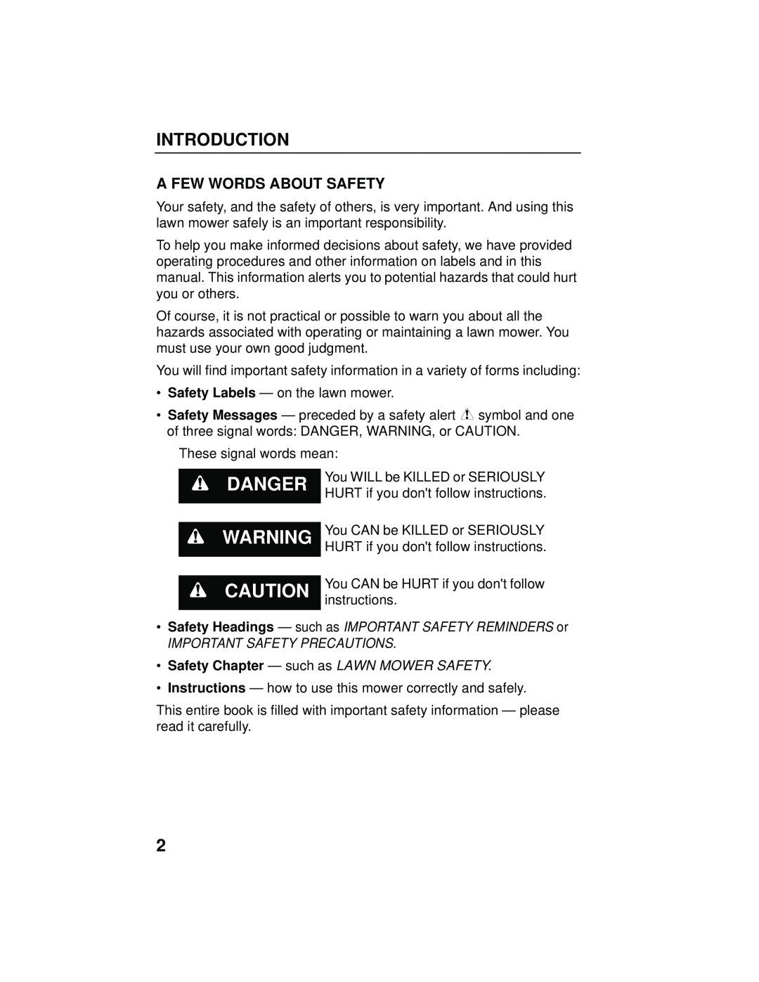 Honda Power Equipment HRB216TXA owner manual Introduction, A Few Words About Safety, Important Safety Precautions 