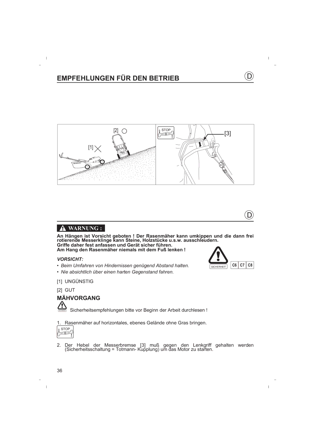 Honda Power Equipment HRB425C owner manual Empfehlungen FÜR DEN Betrieb, Mähvorgang 