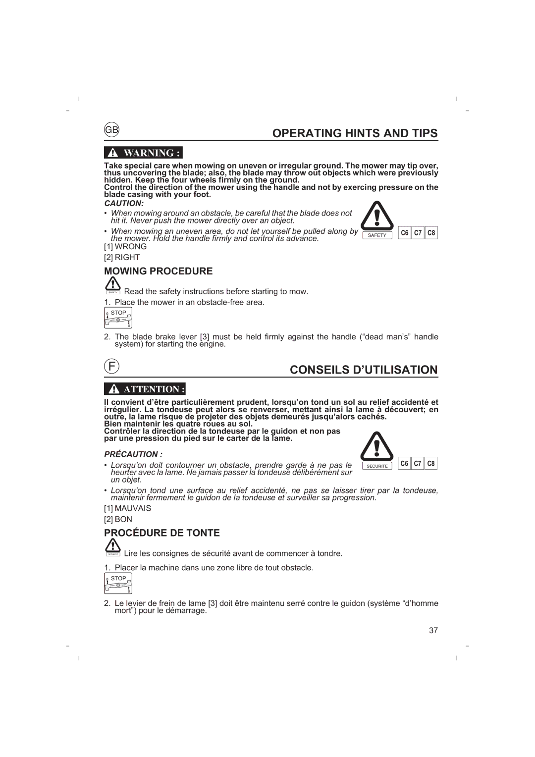 Honda Power Equipment HRB425C Operating Hints and Tips, Conseils D’UTILISATION, Mowing Procedure, Procédure DE Tonte 