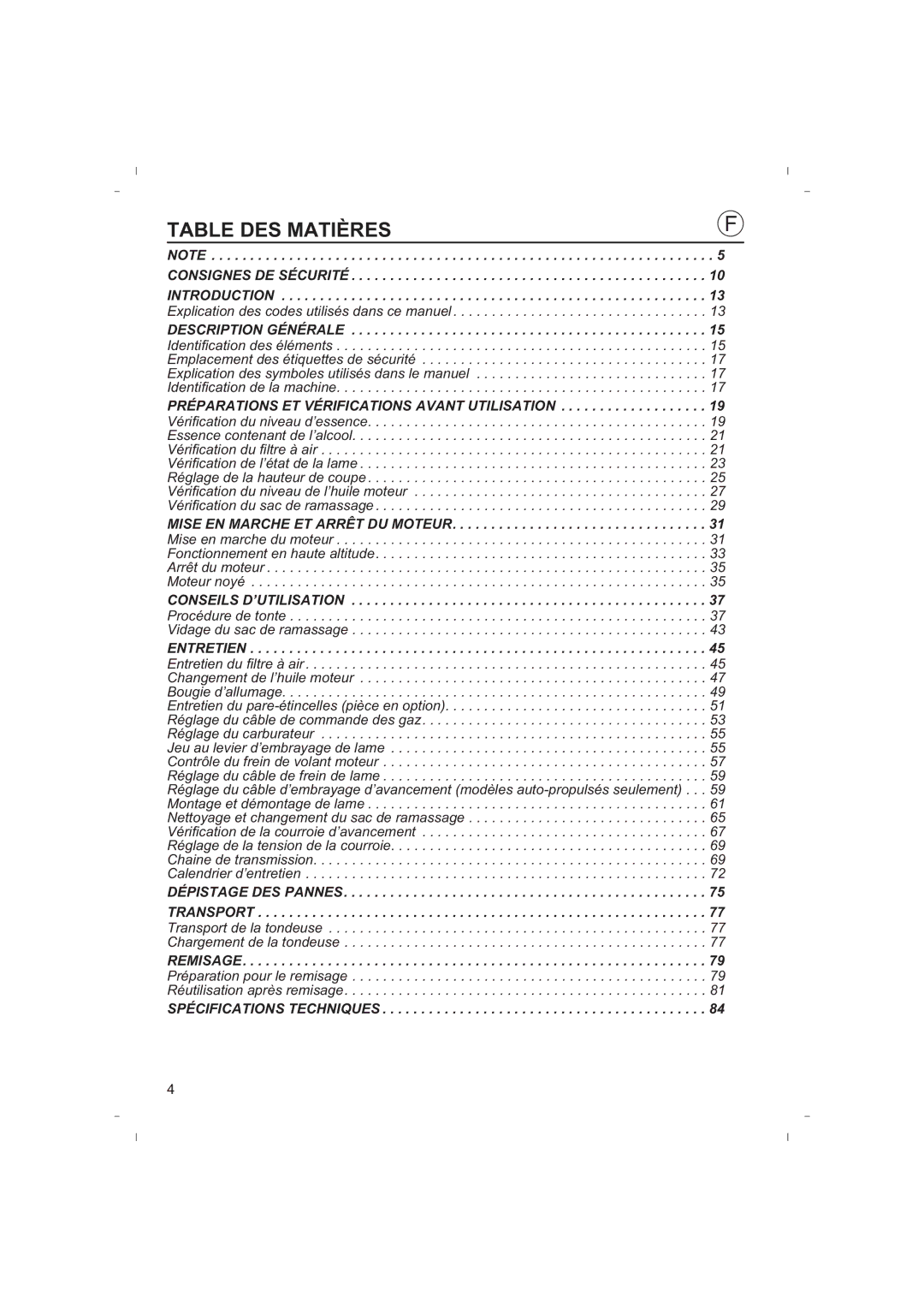 Honda Power Equipment HRB425C owner manual Table DES Matières, Préparations ET Vérifications Avant Utilisation 