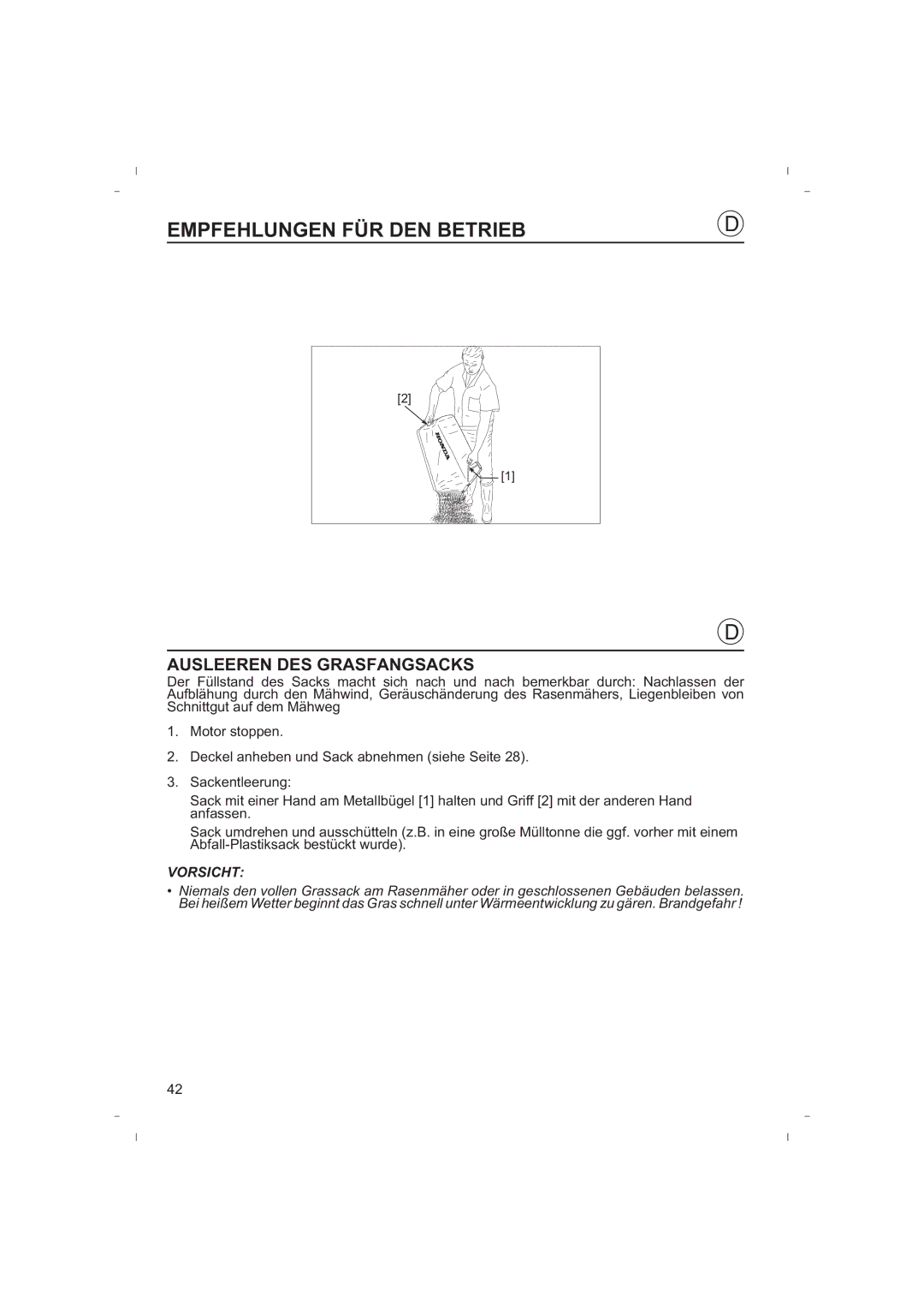 Honda Power Equipment HRB425C owner manual Ausleeren DES Grasfangsacks 