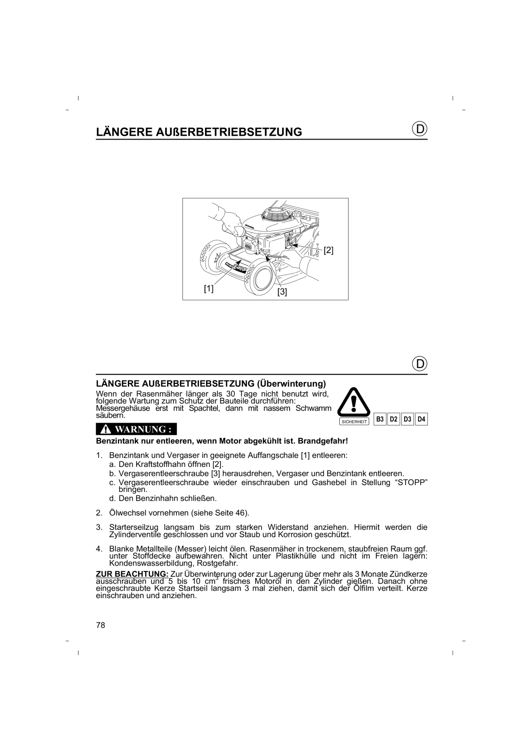 Honda Power Equipment HRB425C owner manual Längere AUßERBETRIEBSETZUNG 