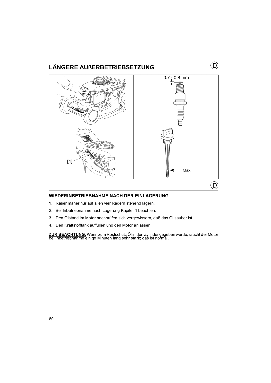 Honda Power Equipment HRB425C owner manual Wiederinbetriebnahme Nach DER Einlagerung 