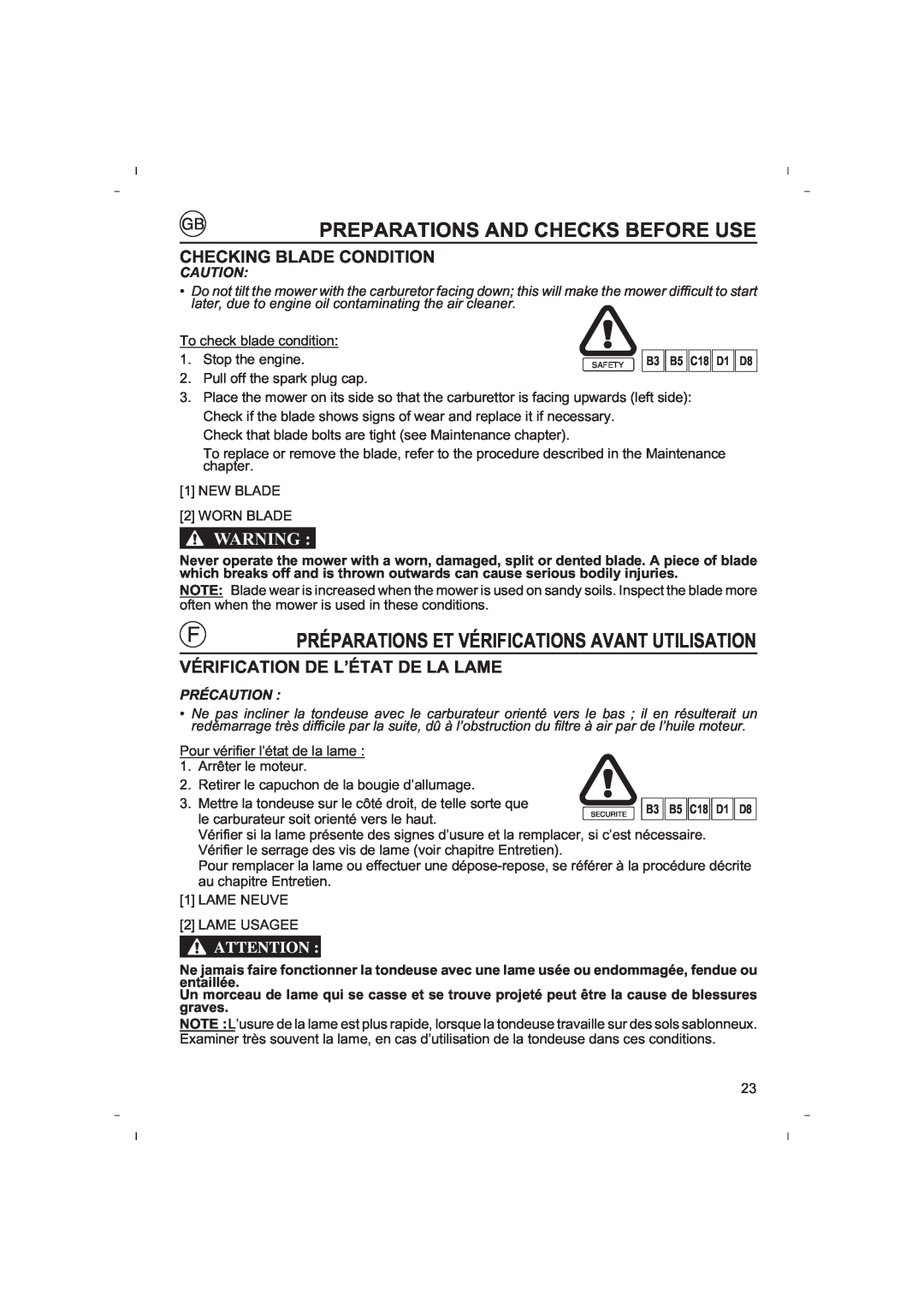 Honda Power Equipment HRB425C owner manual Checking Blade Condition, Vérification De L’État De La Lame 