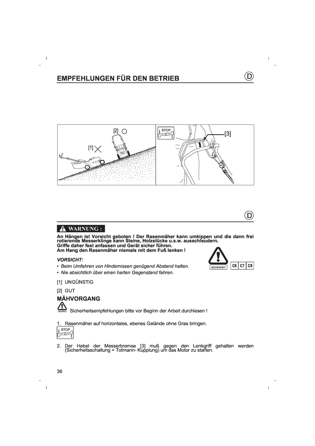 Honda Power Equipment HRB425C owner manual Empfehlungen Für Den Betrieb, Mähvorgang, Warnung 