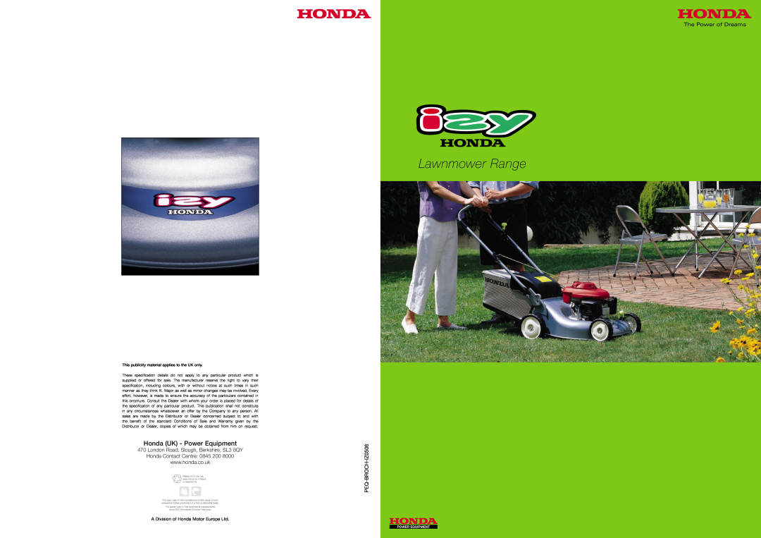 Honda Power Equipment brochure Lawnmower Range, Honda UK - Power Equipment 