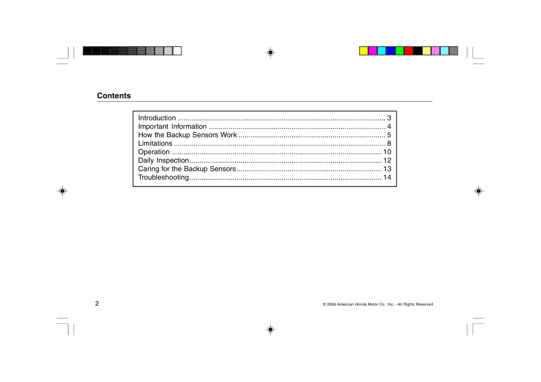 Honda Power Equipment MDX manual Contents 