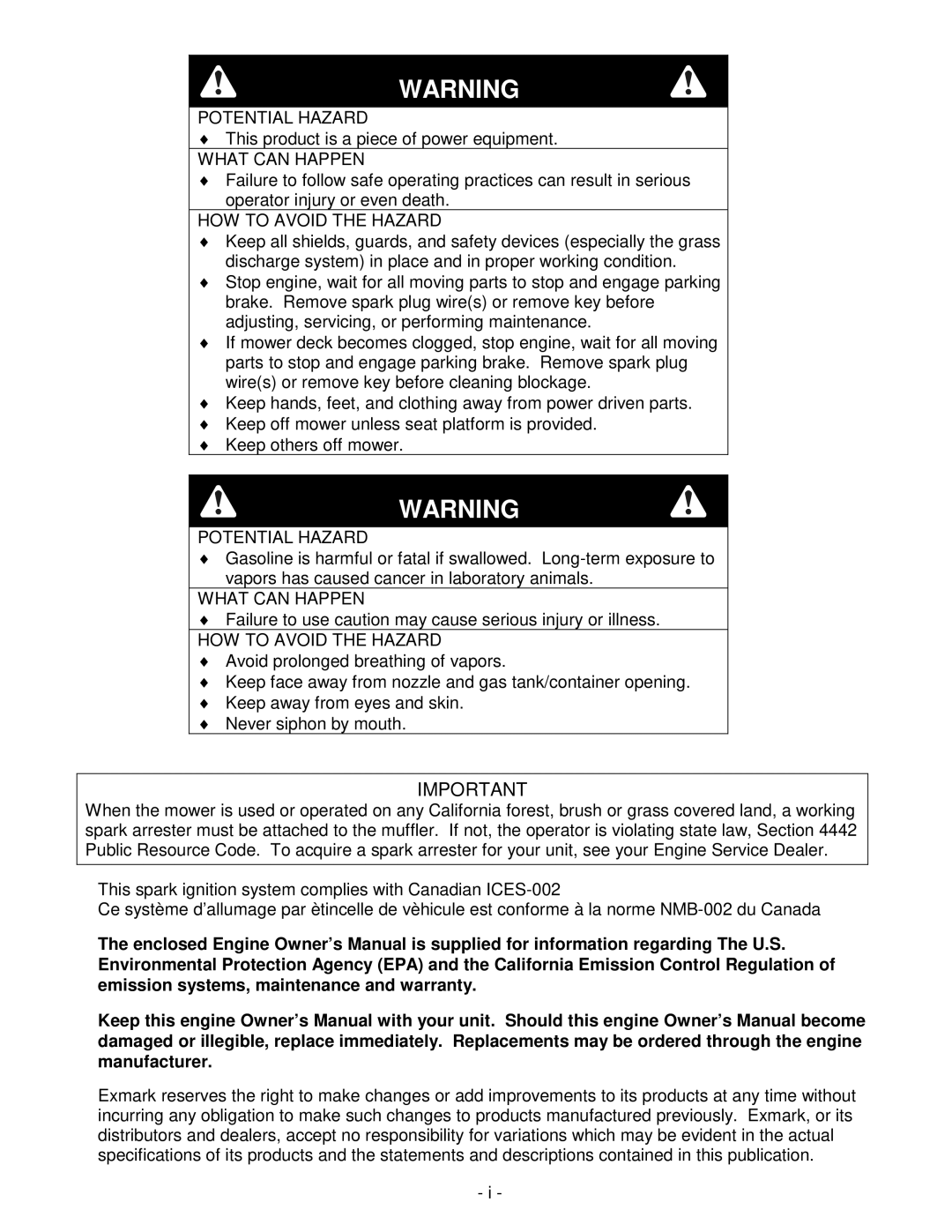 Honda Power Equipment metro 21 manual Potential Hazard 