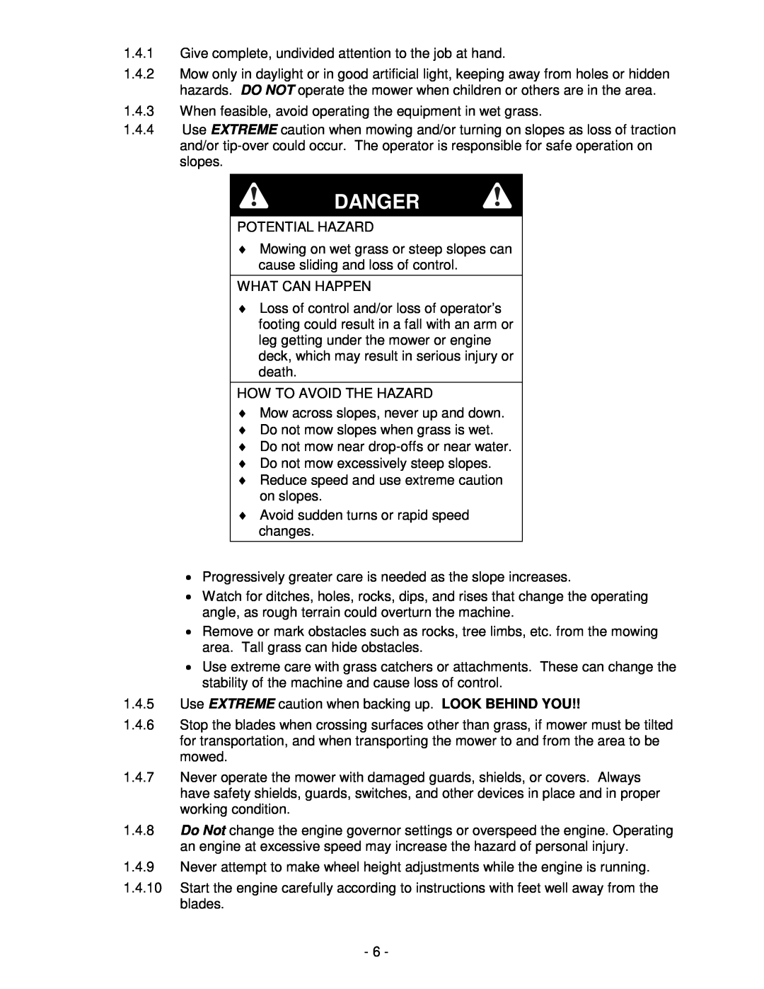 Honda Power Equipment metro 21 manual Danger 