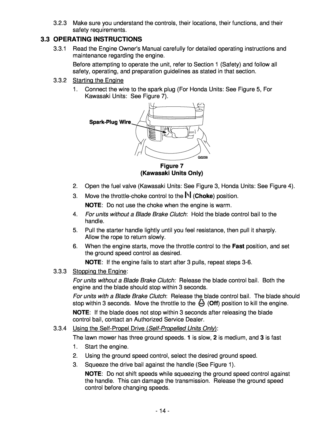 Honda Power Equipment metro 21 manual Operating Instructions, Kawasaki Units Only 