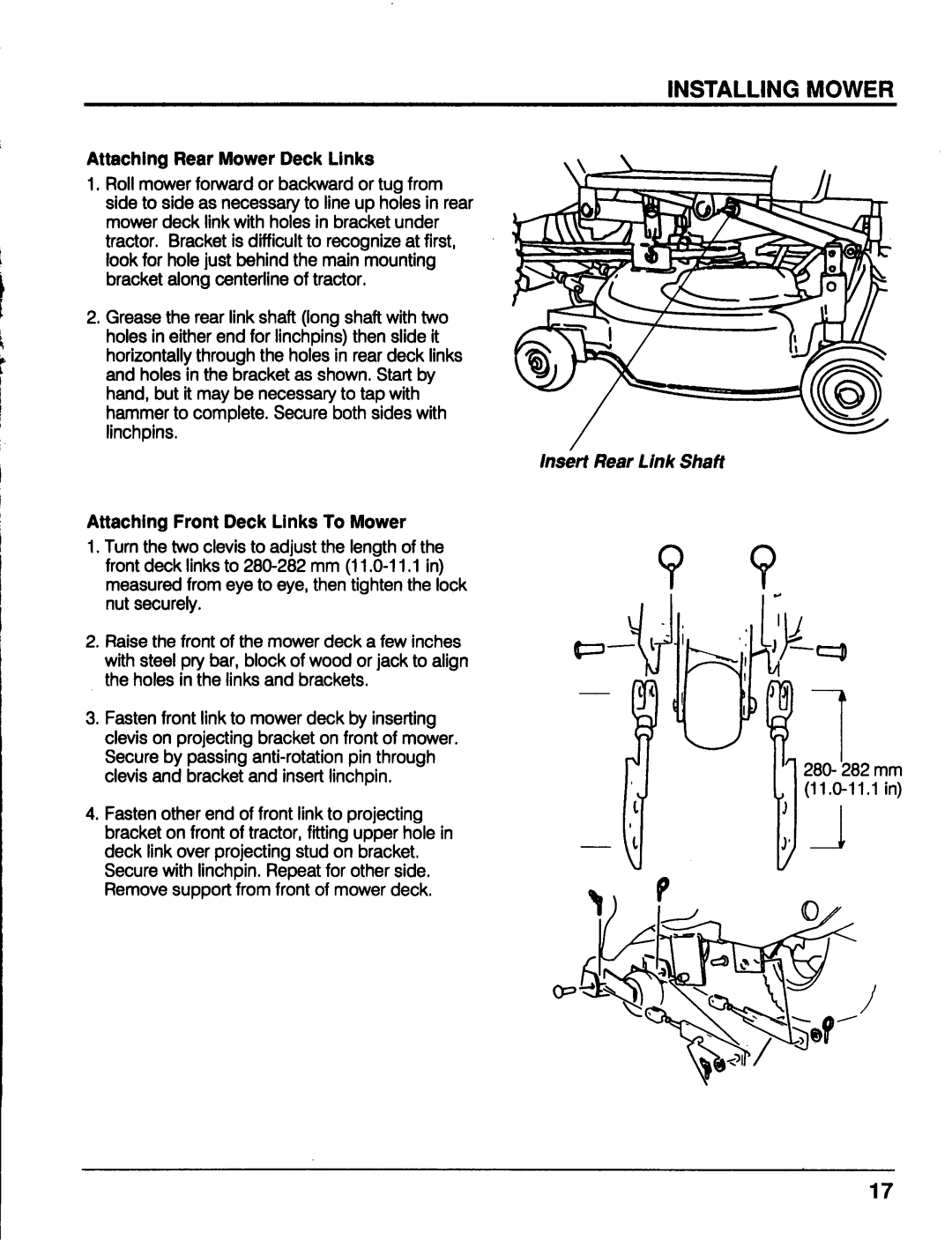 Honda Power Equipment MM52 manual Attaching Rear Mower Deck Links, Attaching Front Deck Links To Mower 