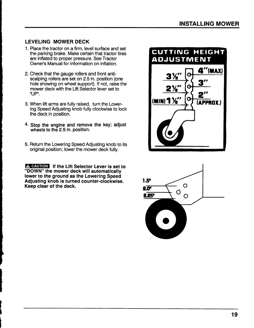 Honda Power Equipment MM52 manual Installing Mower, Leveling Mower Deck 