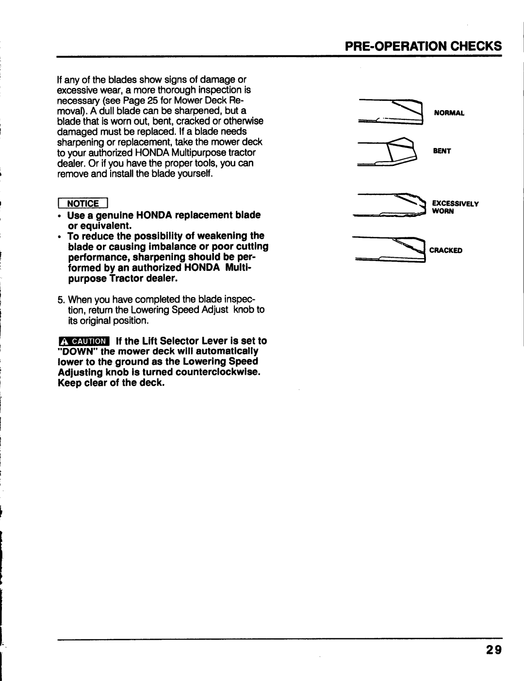 Honda Power Equipment MM52 manual Normal Excessively Worn Cracked 