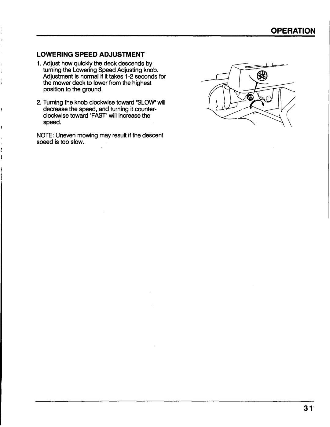 Honda Power Equipment MM52 manual Operation, Lowering Speed Adjustment 