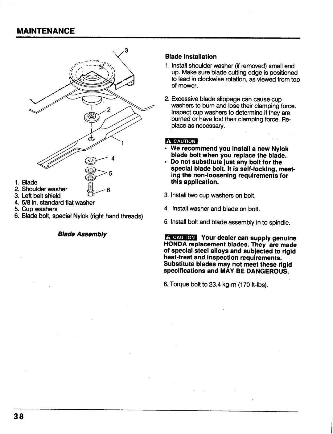 Honda Power Equipment MM52 manual Torque bolt to 23.4 kg-m 170 ft-lbs 